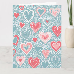 Carte Cute Folk Floral Coeur Dusty Baby shower bleu rose