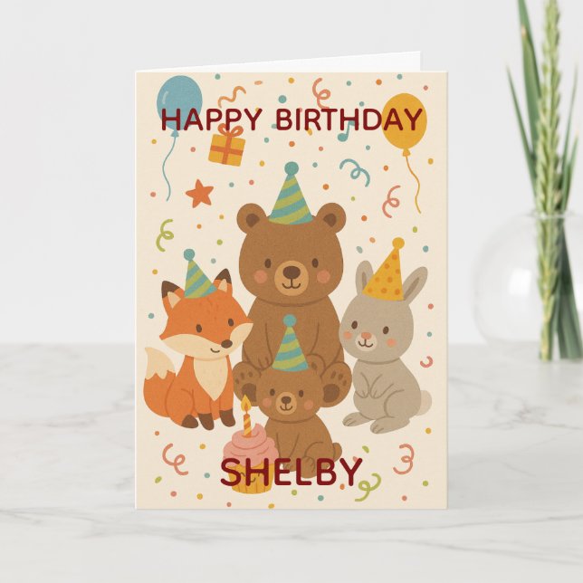 Carte Cute Forest Animals Custom Birthday (Devant)