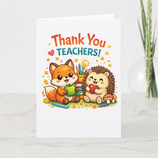 Carte Cute fox and hedgehog teacher appreciation design (Devant)