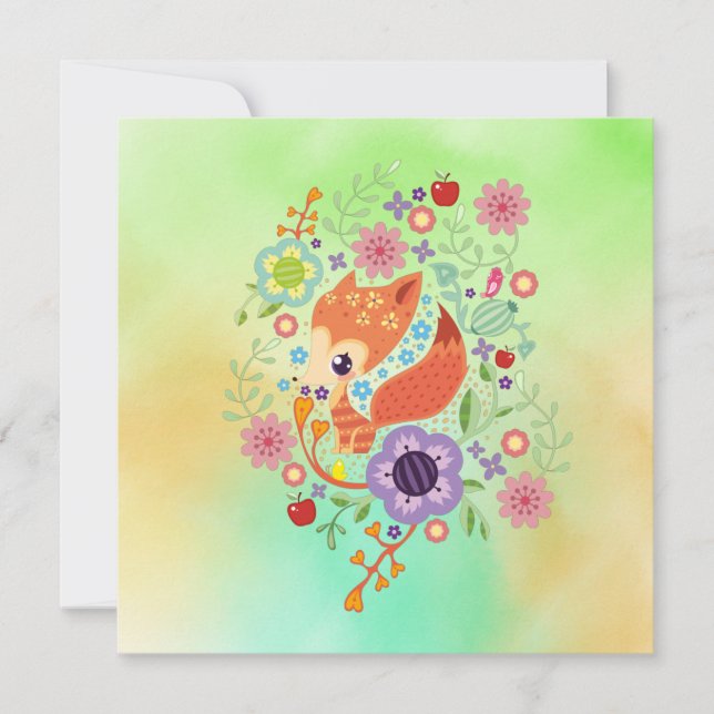 Carte Cute Fox Baby Art Animal Avec Floral (Devant)
