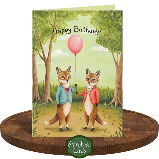 Carte Cute Fox Couple Forest Storbook Art Anniversaire (Créateur téléchargé)