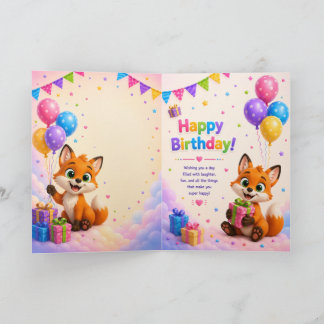 Carte Cute Fox Happy Birthday Card for Kids 
