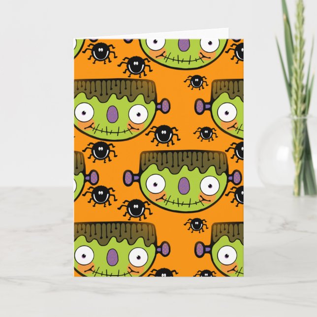 Carte Cute Frankenstein, Spider Halloween (Devant)