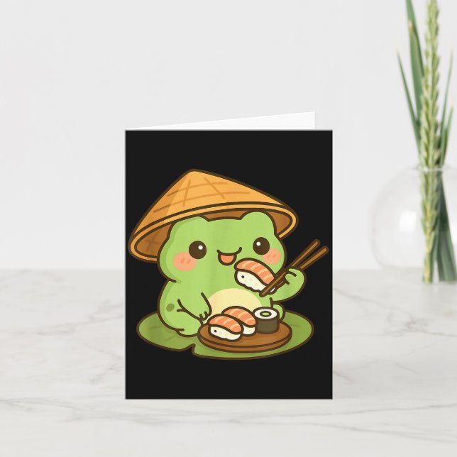 Carte Cute Frog Eating Sushi Anime Japanese Men Women Ki (Devant)