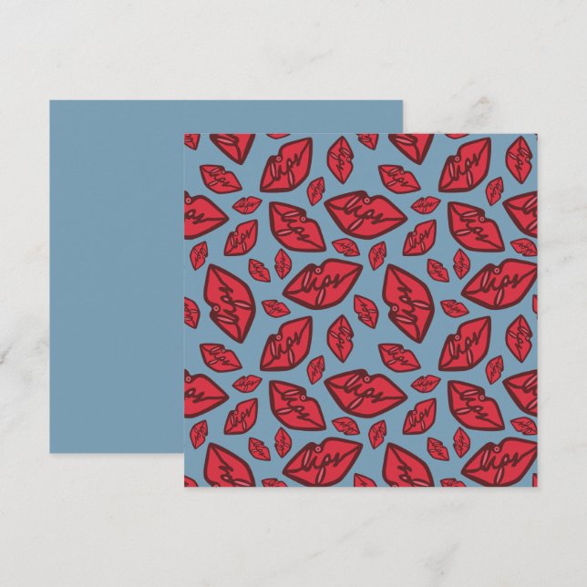 Carte Cute Funny Lips Motif Blue Arrière - plan (Devant / Derrière)