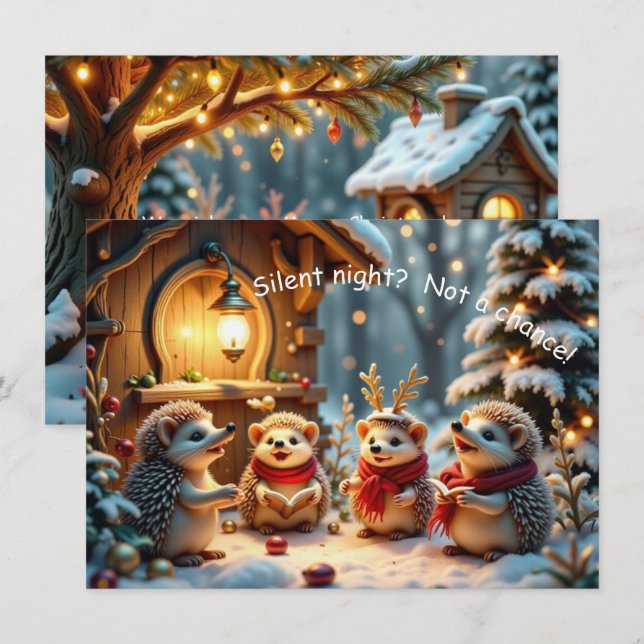 Carte Cute Funny No Silent Night Hedgehog Christmas Card (Devant / Derrière)