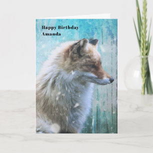 Carte Cute Furry Fox sur Blue Grunge Arrière - plan Anni