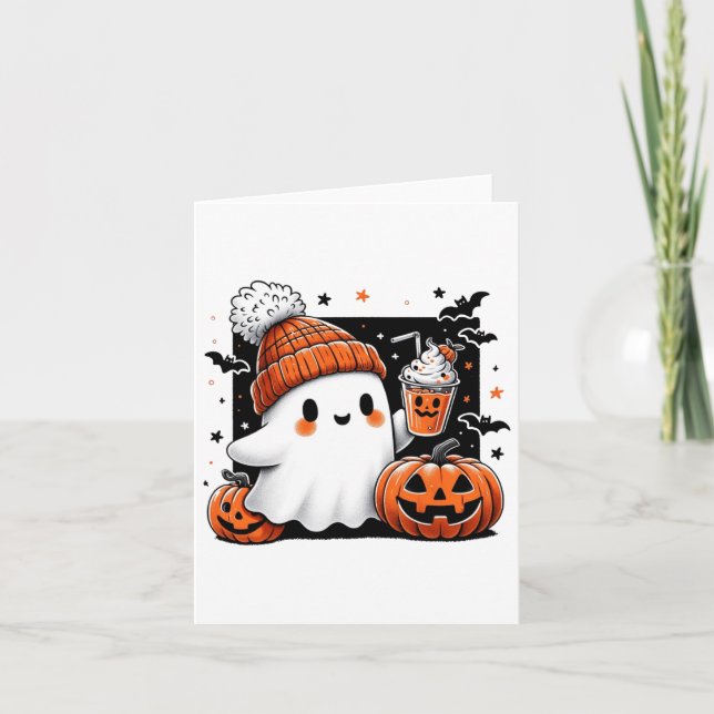 Carte Cute Ghost Boire Café Halloween Costume café (Devant)
