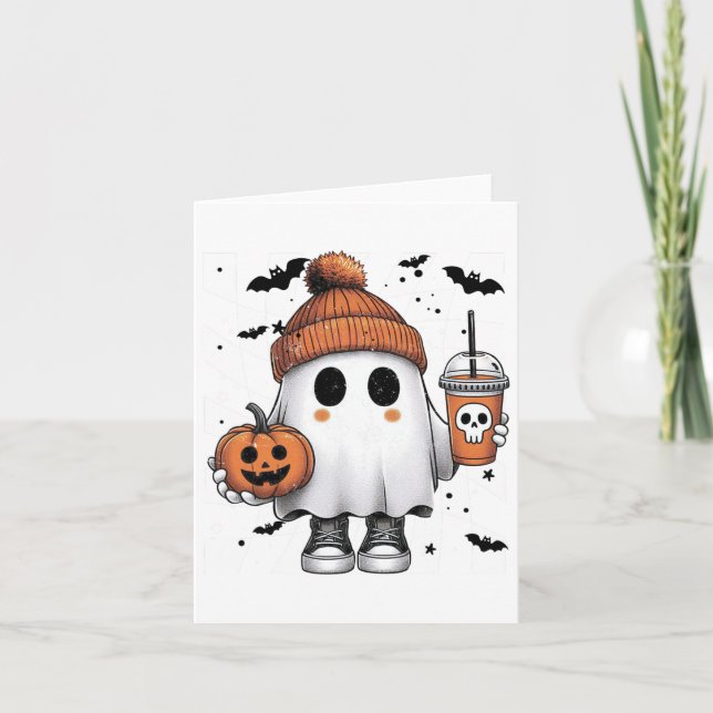 Carte Cute Ghost Boire Café Halloween Ghost Café (Devant)
