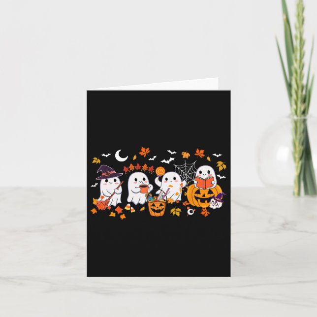 Carte Cute Ghost Boire Café Halloween Ghost Fall Bo (Devant)