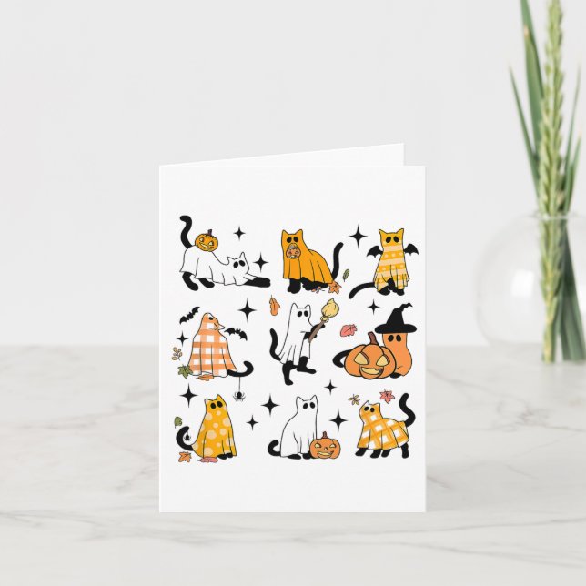 Carte Cute Ghost Chat Funny Halloween Costumes de tenue  (Devant)