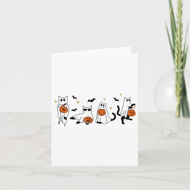 Carte Cute Ghost Chat Funny Halloween Costumes de tenue  (Devant)