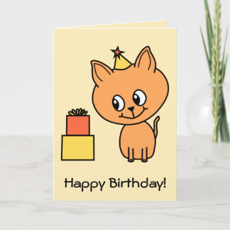 Carte Cute Ginger Kitten portant un Casquette d'annivers