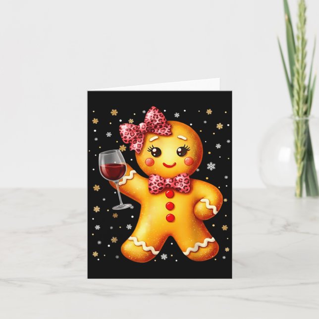 Carte Cute Gingerbread Leopard Coquette Christmas Wine X (Devant)