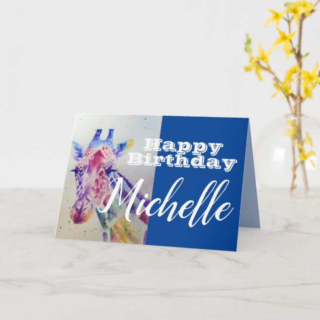 Carte Cute Giraffe Joyeux Anniversaire Filles enfants No (Fleur jaune)