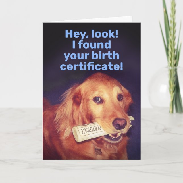 Carte Cute Golden Retriever avec certificat de naissance (Devant)