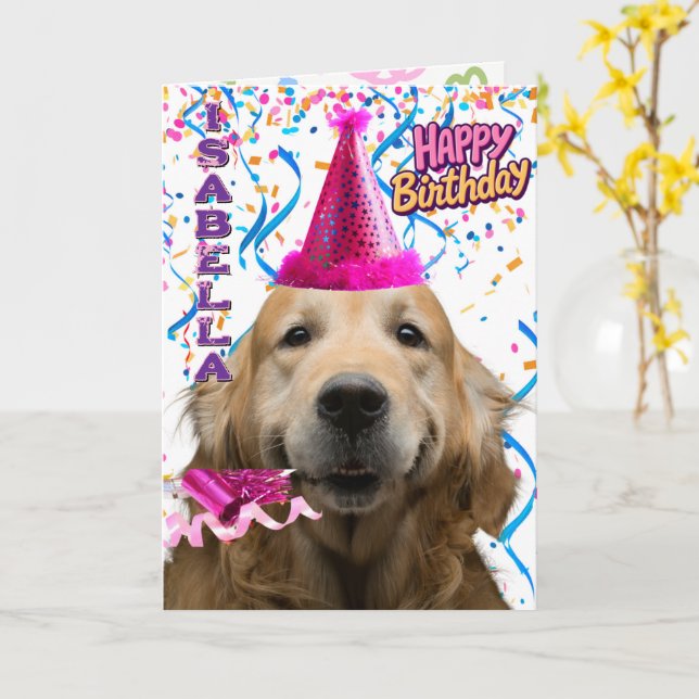 Carte Cute Golden Retriever Personnalisé Joyeux annivers (Fleur jaune)