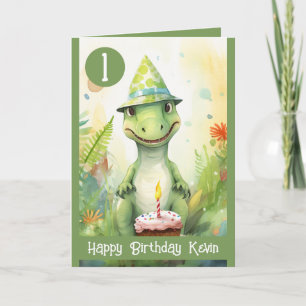 Carte Cute Green et White Jungle Trex Garçon 1er anniver
