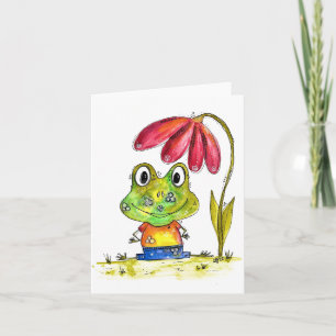 Carte Cute grenouille blanche Whimsical sous une fleur r