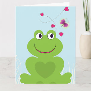 Carte Cute grenouille et papillon.Joyeux anniversaire