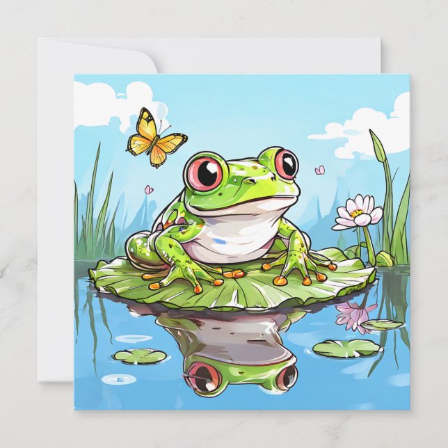 Carte Cute grenouille sur un Lily Pad Cute (Devant)