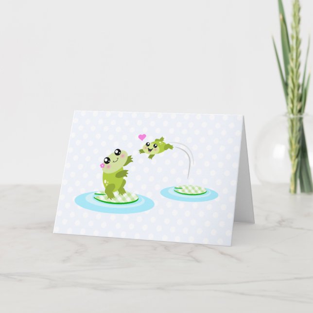 Carte Cute grenouilles - kawaii dessin de maman et bébé  (Devant)