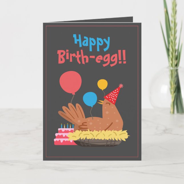 Carte Cute Grey Funny Poulet Humour de gâteau Anniversai (Devant)