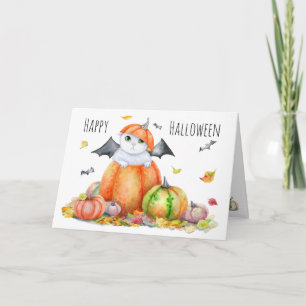 Carte Cute Halloween Chat en Citrouille