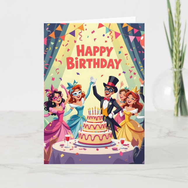 Carte Cute Happy Birthday masquerade theme (Devant)