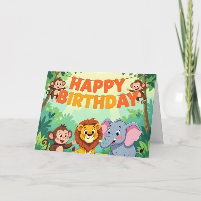 Carte Cute Happy Birthday safari theme (Devant)
