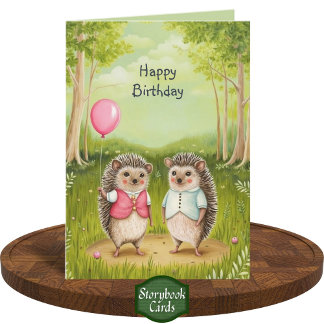 Carte Cute Hedgehog Couple Forest Peinture Anniversaire