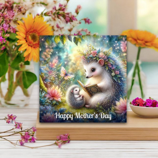 Carte Cute Hedgehog Maman Baby Bedtime Story Fête des mè (Créateur téléchargé)