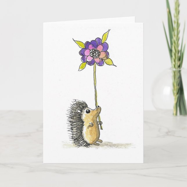 Carte Cute Hérisson, encre et aquarelle Imprimer (Devant)