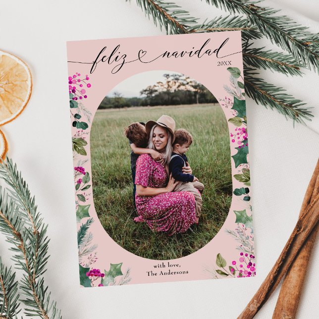 Carte Cute Holly Photo Feliz Navidad (Créateur téléchargé)