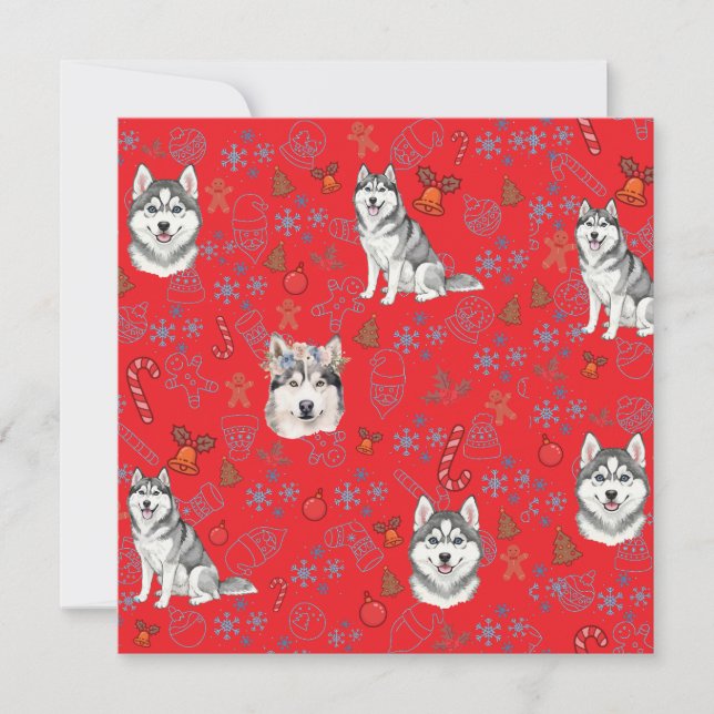 Carte Cute Husky Dog Christmas Winter Seamless Pattern  (Devant)