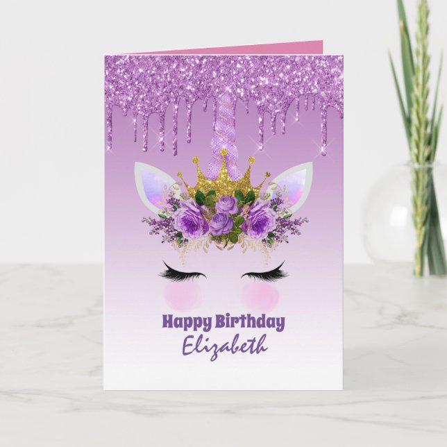 Carte Cute Imaginaire Unicorn Jolie fille Conception vio (Devant)
