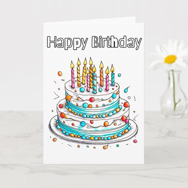 Carte Cute Joyeux gâteau fête d'anniversaire (Petite plante)