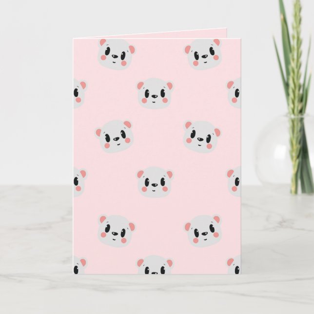 Carte Cute Kawaii Bear Face Pattern on Pastel Pink (Devant)