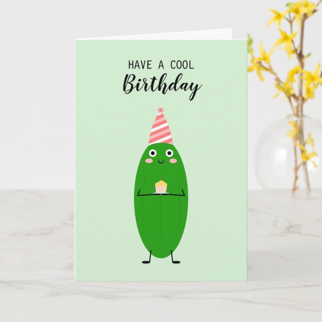 Carte Cute Kawaii Cucumber Cake Vegan Cool Anniversaire (Fleur jaune)