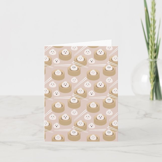 Carte Cute Kawaii Dumplings Baguettes en vapeur (Devant)