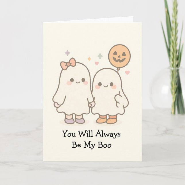 Carte Cute Kawaii Ghost Couple Halloween (Devant)