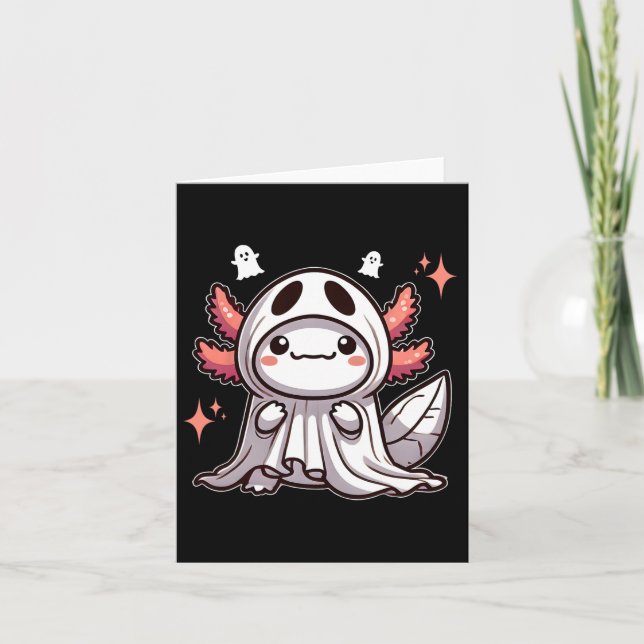 Carte Cute Kawaii Halloween Ghost Axolotl (Devant)