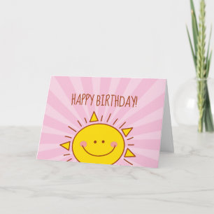 Carte Cute Kawaii Petit Soleil Rose Joyeux Anniversaire