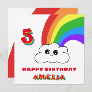 Carte Cute Kawaii Rainbow Cloud Enfants Joyeux anniversa