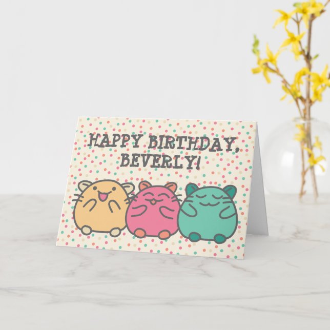 Carte Cute Kawaii Style Hamsters de Dessin Personnalisé (Fleur jaune)