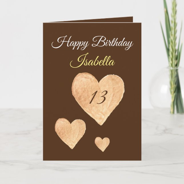 Carte Cute Khaki Watercolor Heart 13th Birthday (Devant)