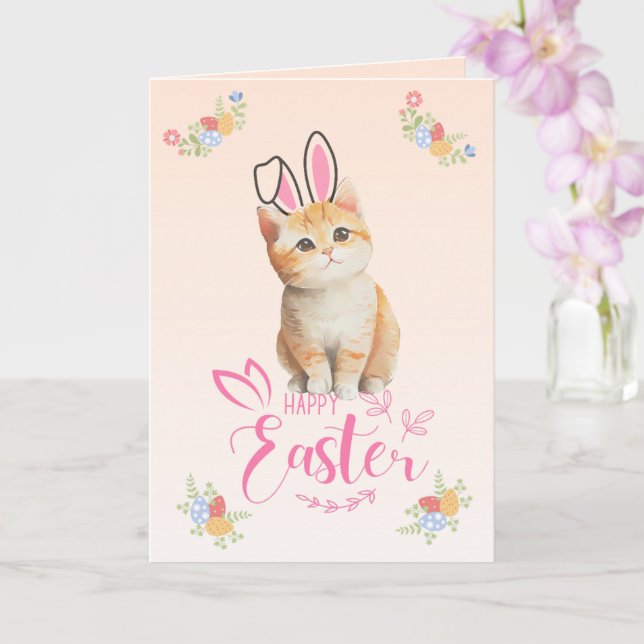 Carte Cute Kitten Bunny Pâques (Orchidée)