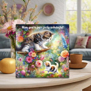 Carte Cute Kitten et Cat Maman Floral Fête des Mères