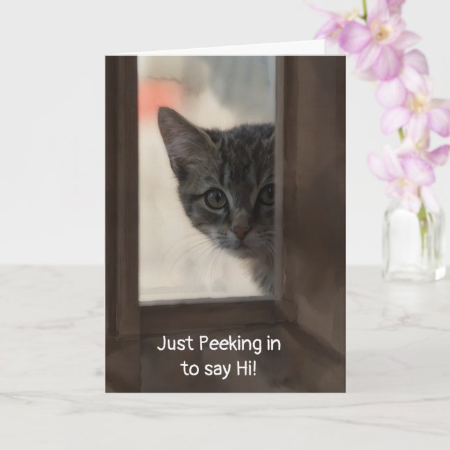 Carte Cute Kitten Peeking In Window Thinking of You (Orchidée)
