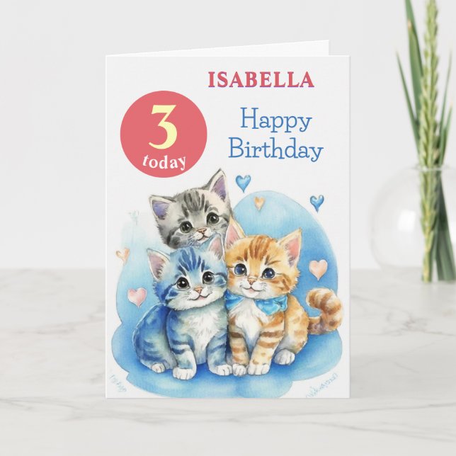Carte Cute Kittens Nom Personnalisé Age Enfants Joyeux A (Devant)